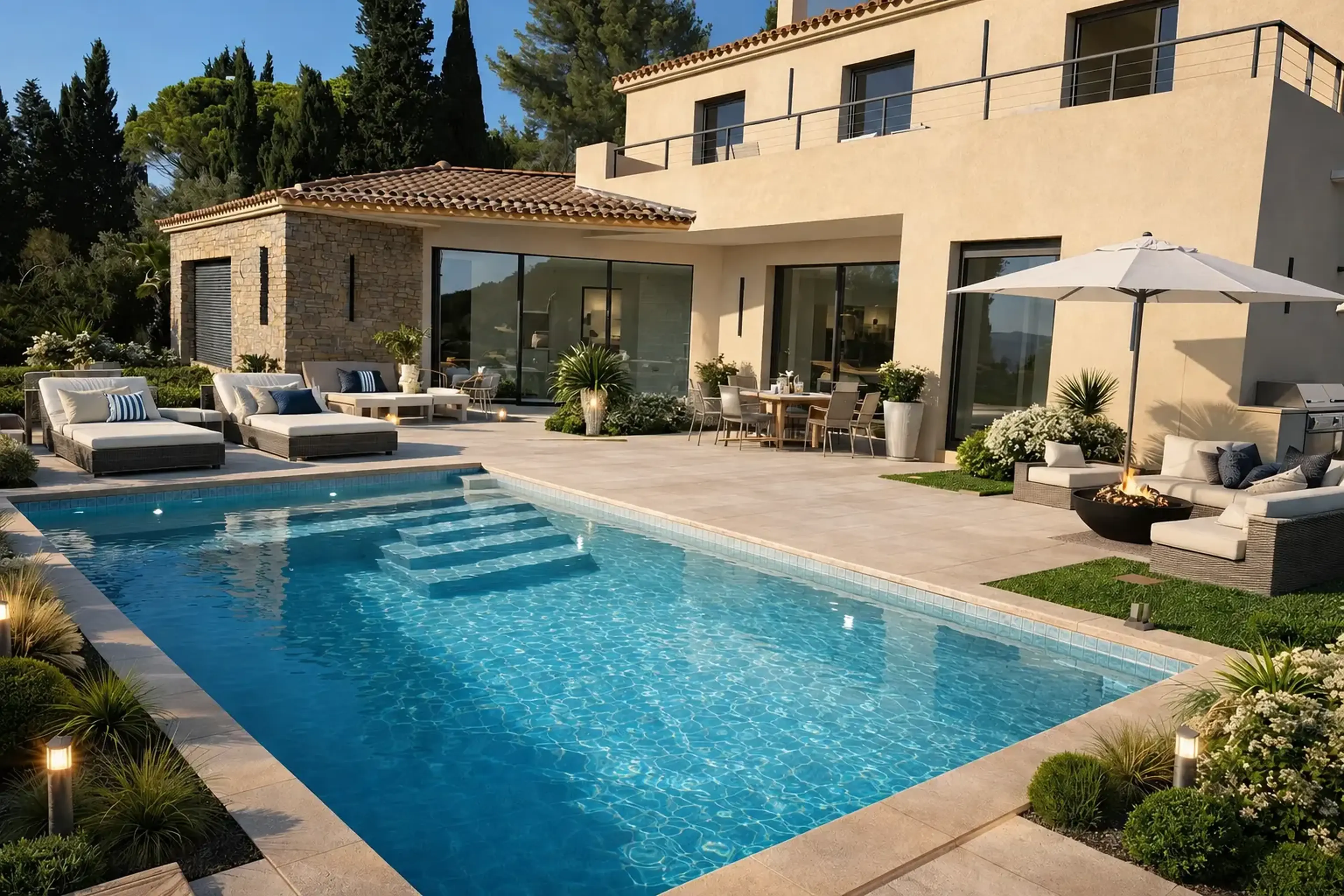 Contemporaine neuve, luxe discret et horizon mer — La Cadière-d'Azur · Vue mer et absence de vis-à-vis · 150 m² de terrasses · Piscine miroir 10 × 5 m