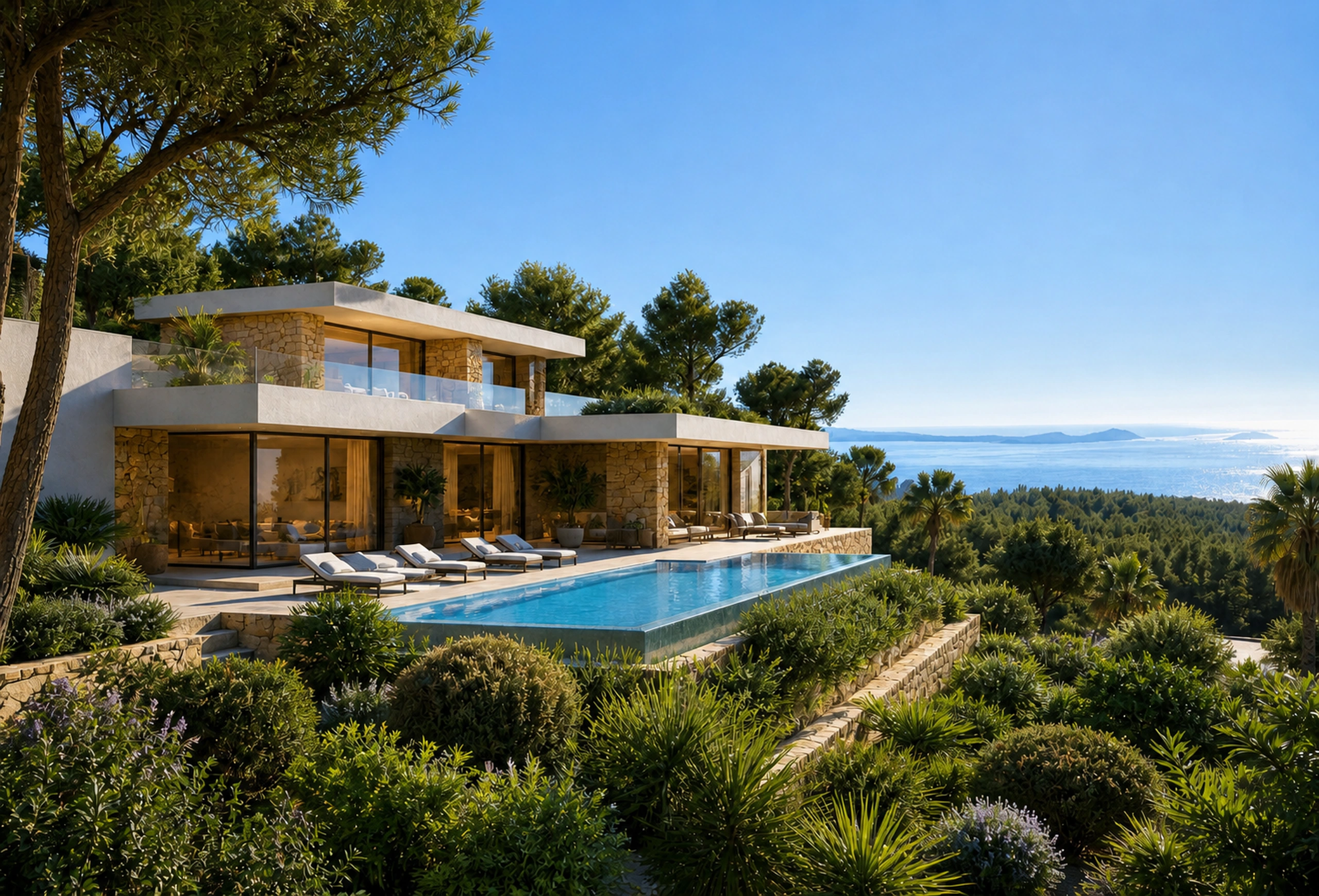 Terrain à bâtir — Projet de villa illustratif — Bandol · Terrain vendu seul · Visuels IA non contractuels