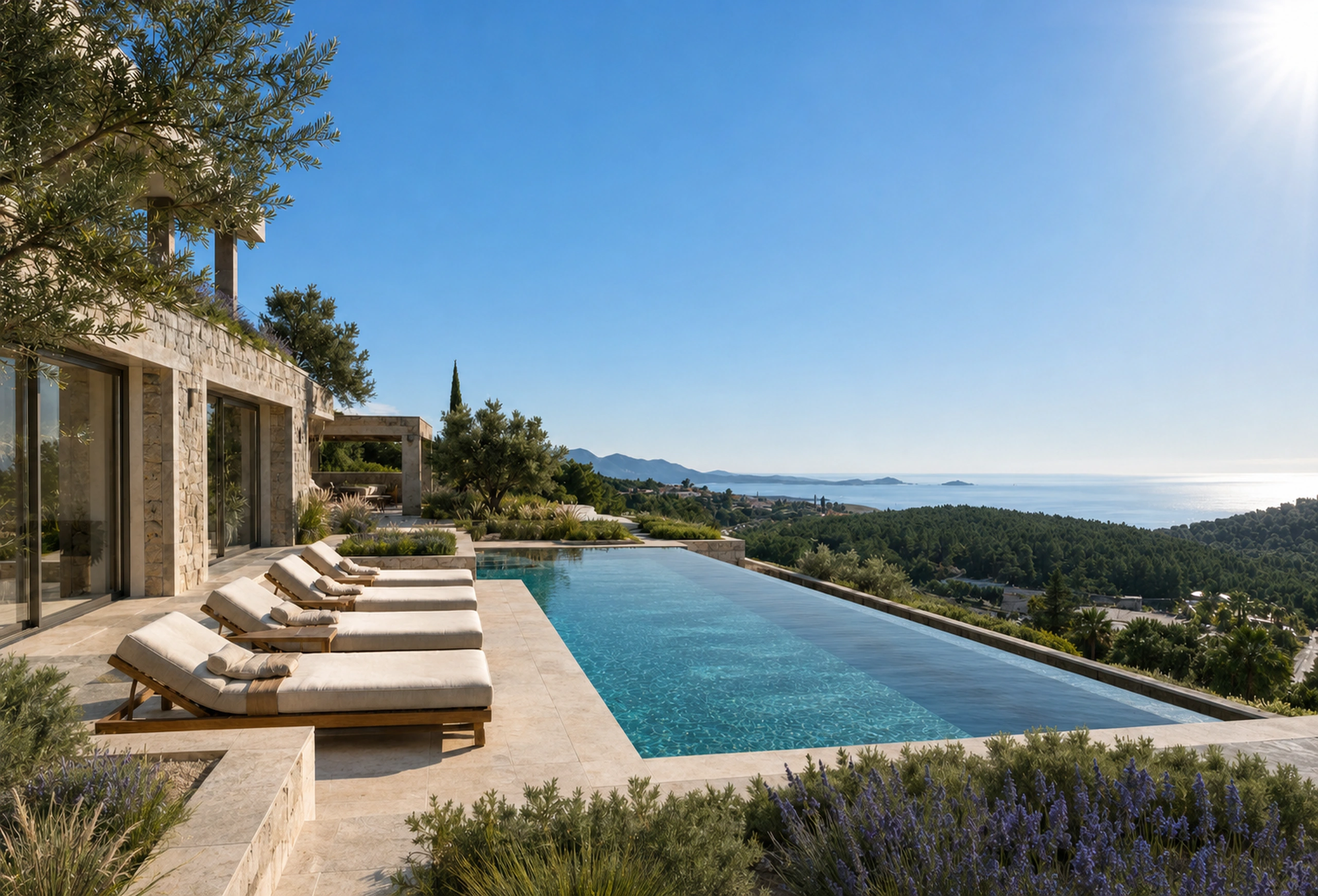 Terrain à bâtir — Projet de villa illustratif — Bandol · Terrain vendu seul · Visuel IA non contractuel