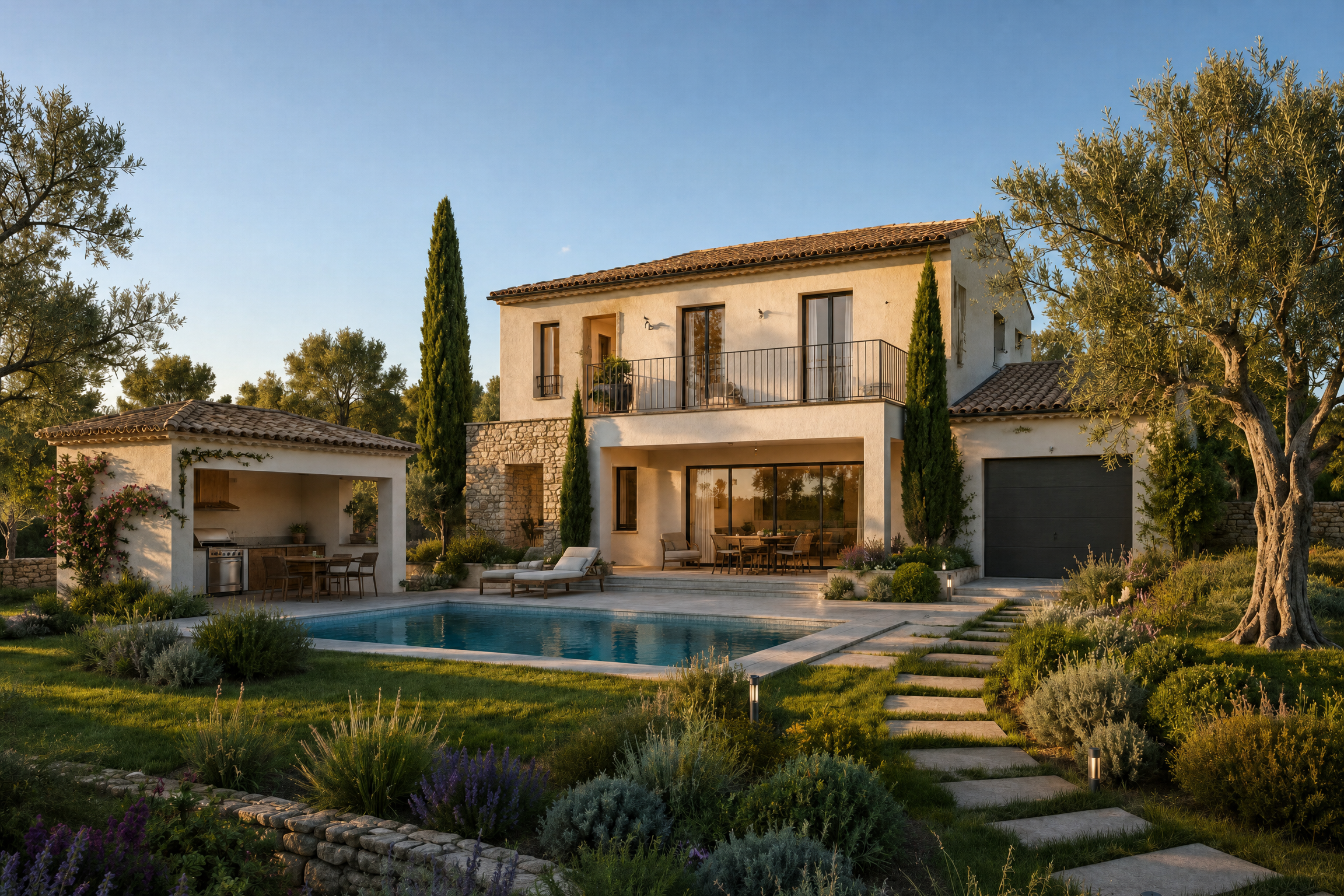 Terrain à bâtir — Projet de villa illustratif — La Cadière-d'Azur · Terrain vendu seul · Visuels IA non contractuels